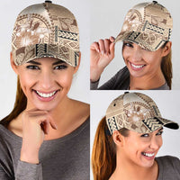 Samoa Siapo Elegant Classic Cap Hibiscus Beige Motifs - Polynesian Pride