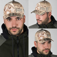 Samoa Siapo Elegant Classic Cap Hibiscus Beige Motifs - Polynesian Pride