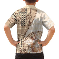 Samoa Siapo Elegant Family Matching Short Sleeve Bodycon Dress and Hawaiian Shirt Hibiscus Beige Motifs - Polynesian Pride