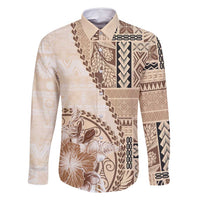 Samoa Siapo Elegant Family Matching Tank Maxi Dress and Hawaiian Shirt Hibiscus Beige Motifs - Polynesian Pride