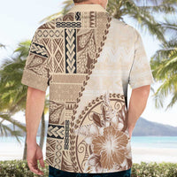Samoa Siapo Elegant Hawaiian Shirt Hibiscus Beige Motifs - Polynesian Pride
