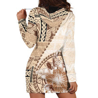 Samoa Siapo Elegant Hoodie Dress Hibiscus Beige Motifs - Polynesian Pride