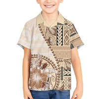 Samoa Siapo Elegant Kid Hawaiian Shirt Hibiscus Beige Motifs - Polynesian Pride