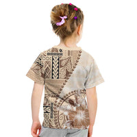 Samoa Siapo Elegant Kid T Shirt Hibiscus Beige Motifs - Polynesian Pride
