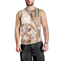 Samoa Siapo Elegant Men Tank Top Hibiscus Beige Motifs - Polynesian Pride