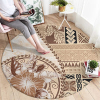 Samoa Siapo Elegant Round Carpet Hibiscus Beige Motifs - Polynesian Pride