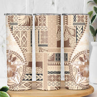 Samoa Siapo Elegant Skinny Tumbler Hibiscus Beige Motifs - Polynesian Pride