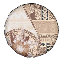 Samoa Siapo Elegant Spare Tire Cover Hibiscus Beige Motifs - Polynesian Pride