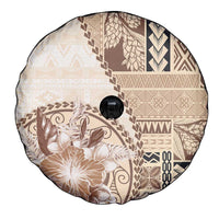 Samoa Siapo Elegant Spare Tire Cover Hibiscus Beige Motifs - Polynesian Pride