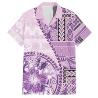 Samoa Siapo Elegant Family Matching Off The Shoulder Long Sleeve Dress and Hawaiian Shirt Hibiscus Violet Motifs - Polynesian Pride