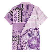 Samoa Siapo Elegant Family Matching Tank Maxi Dress and Hawaiian Shirt Hibiscus Violet Motifs - Polynesian Pride