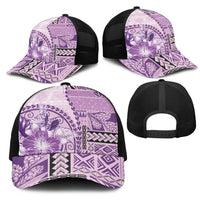 Samoa Siapo Elegant Mesh Trucker Cap Hibiscus Violet Motifs - Polynesian Pride