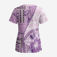 Samoa Siapo Elegant Scrub Top Hibiscus Violet Motifs LT05 - Polynesian Pride