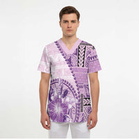 Samoa Siapo Elegant Scrub Top Hibiscus Violet Motifs LT05 - Polynesian Pride
