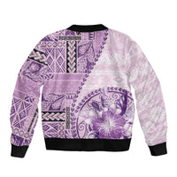 Samoa Siapo Elegant Sleeve Zip Bomber Jacket Hibiscus Violet Motifs - Polynesian Pride