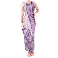 Samoa Siapo Elegant Tank Maxi Dress Hibiscus Violet Motifs - Polynesian Pride