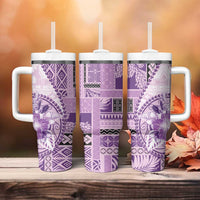 Samoa Siapo Elegant Tumbler With Handle Hibiscus Violet Motifs - Polynesian Pride
