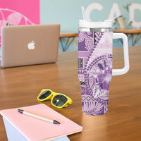 Samoa Siapo Elegant Tumbler With Handle Hibiscus Violet Motifs - Polynesian Pride