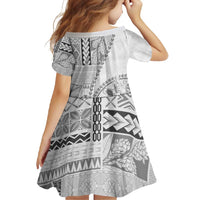 Samoa Siapo Elegant Family Matching Long Sleeve Bodycon Dress and Hawaiian Shirt Hibiscus White Motifs - Polynesian Pride
