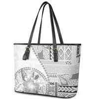 Samoa Siapo Elegant Leather Tote Bag Hibiscus White Motifs - Polynesian Pride