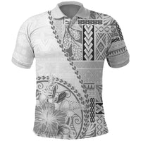 Samoa Siapo Elegant Polo Shirt Hibiscus White Motifs - Polynesian Pride