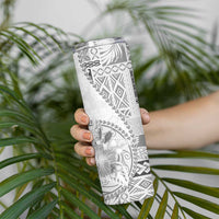 Samoa Siapo Elegant Skinny Tumbler Hibiscus White Motifs - Polynesian Pride
