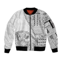 Samoa Siapo Elegant Sleeve Zip Bomber Jacket Hibiscus White Motifs - Polynesian Pride