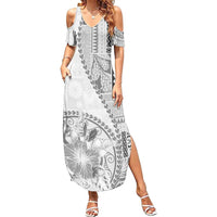 Samoa Siapo Elegant Summer Maxi Dress Hibiscus White Motifs - Polynesian Pride