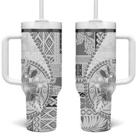 Samoa Siapo Elegant Tumbler With Handle Hibiscus White Motifs - Polynesian Pride