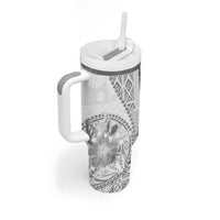 Samoa Siapo Elegant Tumbler With Handle Hibiscus White Motifs - Polynesian Pride