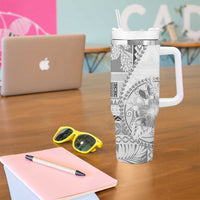 Samoa Siapo Elegant Tumbler With Handle Hibiscus White Motifs - Polynesian Pride