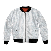 Samoa Lotu Tamaiti Bomber Jacket Teuila With Tribal Motifs LT05 Unisex White - Polynesian Pride
