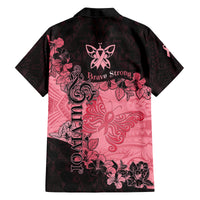 Breast Cancer Family Matching Off Shoulder Short Dress and Hawaiian Shirt Survivor Polynesian Ribbon Butterfly LT05 - Polynesian Pride