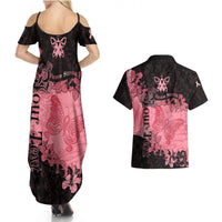 Personalized Breast Cancer Couples Matching Summer Maxi Dress and Hawaiian Shirt Survivor Polynesian Ribbon Butterfly LT05 - Polynesian Pride