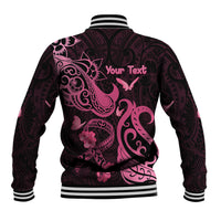 Personalized Breast Cancer Awareness Baseball Jacket Ribbon Polynesian Pattern Black Version LT05 - Polynesian Pride
