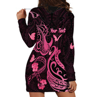 Personalized Breast Cancer Awareness Hoodie Dress Ribbon Polynesian Pattern Black Version LT05 - Polynesian Pride