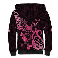 Personalized Breast Cancer Awareness Sherpa Hoodie Ribbon Polynesian Pattern Black Version LT05 - Polynesian Pride