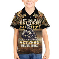 Polynesia Veterans Day Family Matching Off Shoulder Short Dress and Hawaiian Shirt Thank You Veterans Polynesian Pattern LT05 Son's Shirt Gold - Polynesian Pride