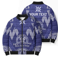 Personalised Queen Salote College Centenary Bomber Puffer Jacket Tongan Kupesi Pattern - Polynesian Pride
