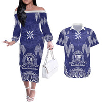 Personalised Queen Salote College Centenary Couples Matching Off The Shoulder Long Sleeve Dress and Hawaiian Shirt Tongan Kupesi Pattern - Polynesian Pride