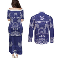 Personalised Queen Salote College Centenary Couples Matching Puletasi and Long Sleeve Button Shirt Tongan Kupesi Pattern - Polynesian Pride