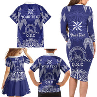 Personalised Queen Salote College Centenary Family Matching Long Sleeve Bodycon Dress and Hawaiian Shirt Tongan Kupesi Pattern - Polynesian Pride
