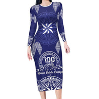 Personalised Queen Salote College Centenary Family Matching Long Sleeve Bodycon Dress and Hawaiian Shirt Tongan Kupesi Pattern - Polynesian Pride