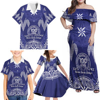 Personalised Queen Salote College Centenary Family Matching Off Shoulder Maxi Dress and Hawaiian Shirt Tongan Kupesi Pattern - Polynesian Pride