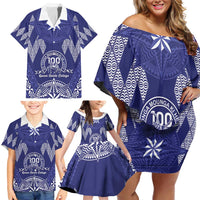 Personalised Queen Salote College Centenary Family Matching Off Shoulder Short Dress and Hawaiian Shirt Tongan Kupesi Pattern - Polynesian Pride