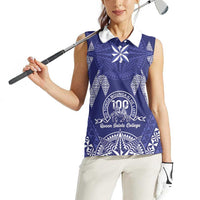 Personalised Queen Salote College Centenary Women Sleeveless Polo Shirt Tongan Kupesi Pattern - Polynesian Pride