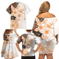 Fiji Family Matching Off Shoulder Short Dress and Hawaiian Shirt Masi Tapa Pattern Brown LT05 - Polynesian Pride