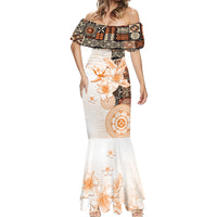 Fiji Mermaid Dress Masi Tapa Pattern Brown LT05 - Polynesian Pride