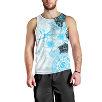 Fiji Men Tank Top Masi Tapa Pattern Blue LT05 - Polynesian Pride