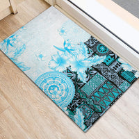 Fiji Rubber Doormat Masi Tapa Pattern Blue LT05 - Polynesian Pride